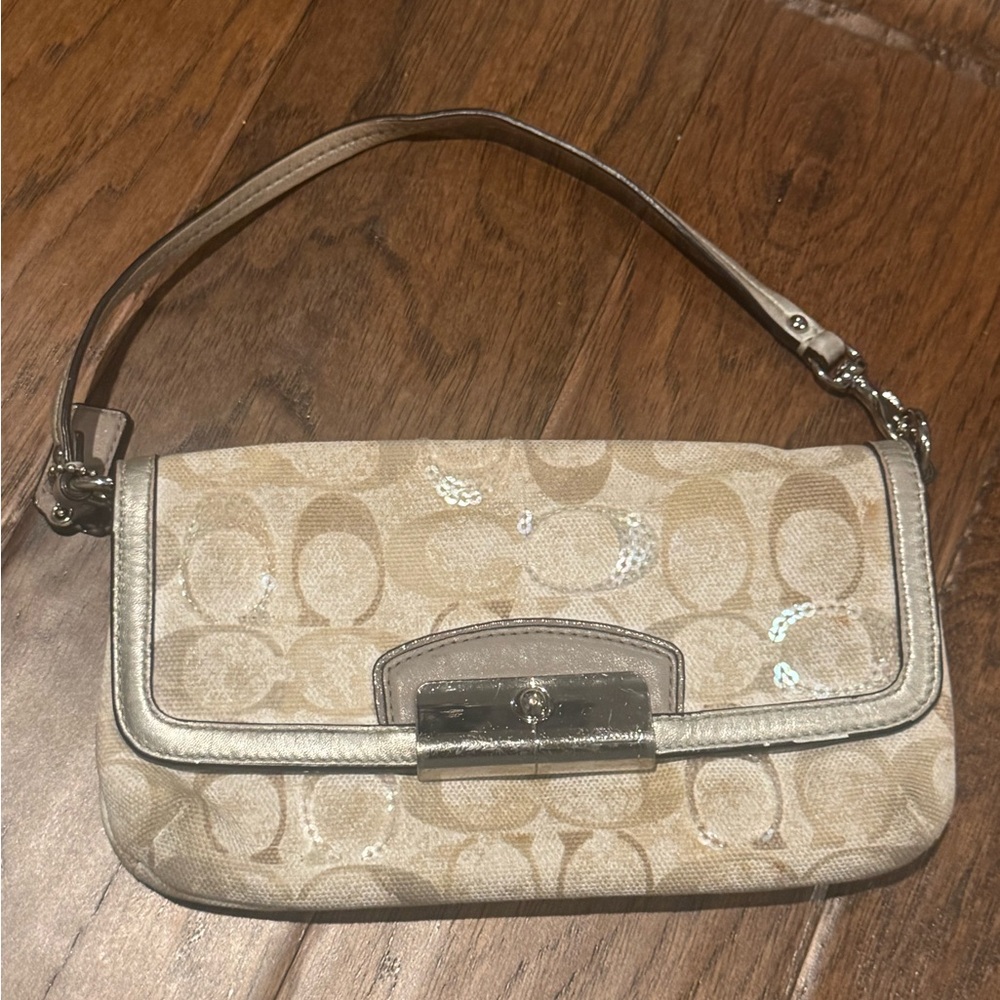 Authentic Coach  Kristen Envelope Flap Sequined Signature Logo Mini Bag
